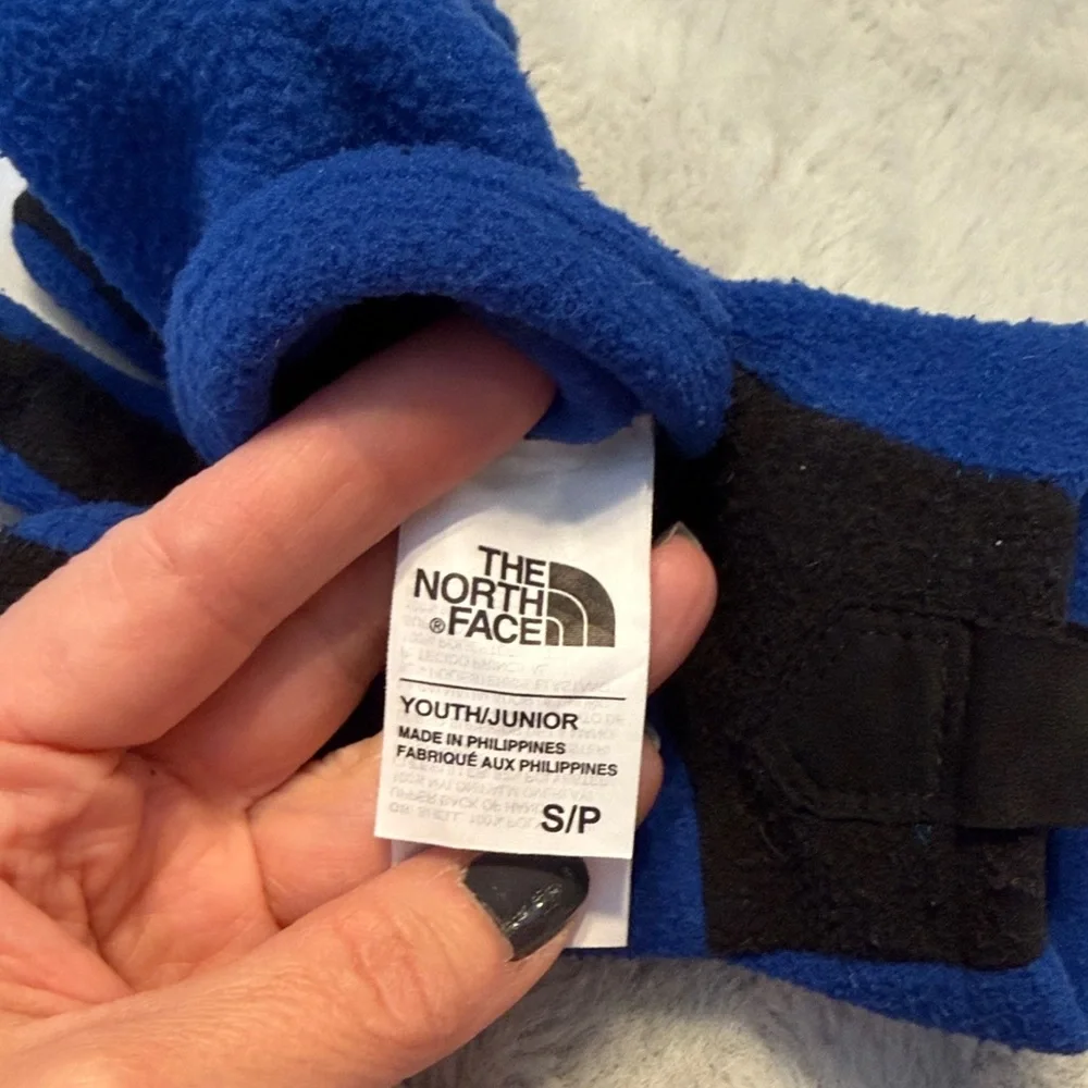 The North Face Blue and Gray Fleece Gloves kids